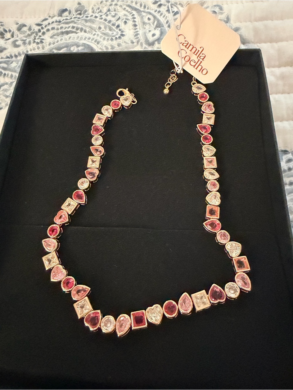 Camila Coelho Rose Pink and Gold Multi-Shaped Crystal Necklace